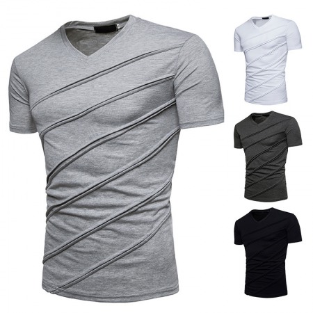 New Men's Plus Size Pleated Short-Sleeved T-Shirt