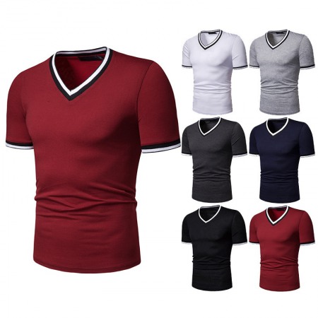 New Summer Thin High Stretch Men's V-Neck Short-Sleeved T-Shirt