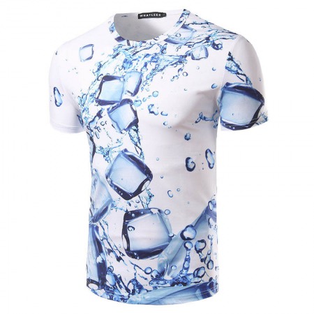 New Style Men's Personality Water Drop Ice Cube Three-Dimensional 3D Printing Men's Short Sleeve T-Shirt